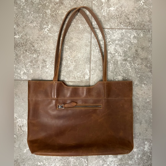 ZONE Vintage Genuine Leather Tote Bag/Large Handbag Shoulder Purse Light Brown - Picture 2 of 6